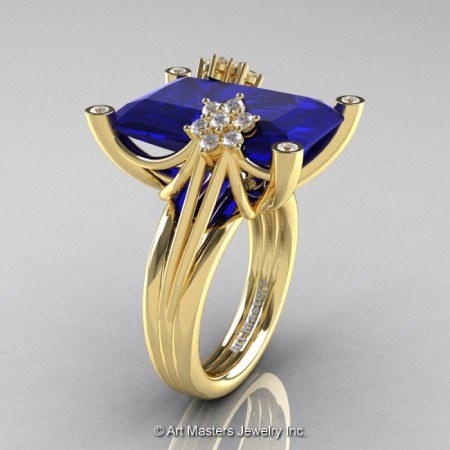 Modern-Bridal-14K-Yellow-Gold-Blue-Sapphire-Diamond-Honeymoon-Cocktail-Ring-R292-14KYGDBS-P-700×700