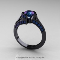 Exclusive French 14K Black Gold 1.0 Ct Chrysoberyl Alexandrite Engagement Ring Wedding Ring R376-14KBGAL