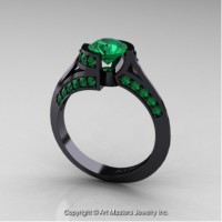 Exclusive French 14K Black Gold 1.0 Ct Emerald Engagement Ring Wedding Ring R376-14KBGEM