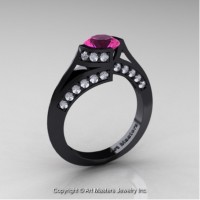 Exclusive French 14K Black Gold 1.0 Ct Pink Sapphire Diamond Engagement Ring Wedding Ring R376-14KBGDPS