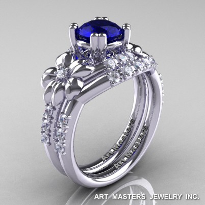 Nature-Inspired-14K-White-Gold-1-0-Ct-Blue-Sapphire-Diamond-Leaf-Vine-Engagement-Ring-Wedding-Band-Set-R245S-WGDBS-P-402×402
