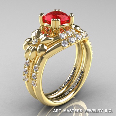 Nature-Inspired-14K-Yellow-Gold-1-0-Ct-Ruby-Diamond-Leaf-Vine-Engagement-Ring-Wedding-Band-Set-R245S-YGDR-P-402×402