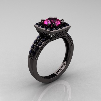 Renaissance-Classic-Black-Gold-1-0-Carat-Round-Pink-Sapphire-Black-Diamond-Engagement-Ring-R220-BGBDPS-P-402×402