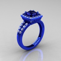 Renaissance Classic 14K Blue Gold 1.0 Carat Blue Sapphire Diamond Engagement Ring R220-14KBLGDBS