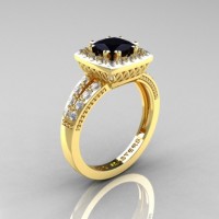 Renaissance Classic 18K Yellow Gold 1.23 CT Princess Black and White Diamond Engagement Ring R220P-18KYGDBD