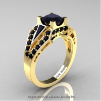 Classic Edwardian 14K Yellow Gold 1.0 Ct Black Diamond Engagement Ring R285-14KYGBD