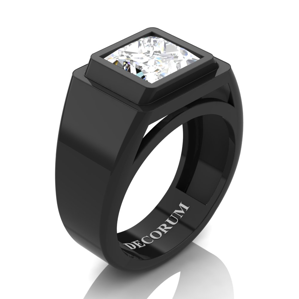 10K Solid Gold Black Rhodium Mens Black Diamond Wedding Ring Band 2.5 –  Avianne Jewelers