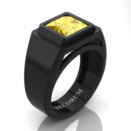 Decorum-Mens-Modern-14K-Black-Gold-3-Carat-Princess-Yellow-Sapphire-Wedding-Ring-R1132-14KBGYS