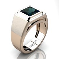 Mens Modern 14K Rose Gold 3.0 Ct Princess Alexandrite Wedding Ring R1132-14KRGAL