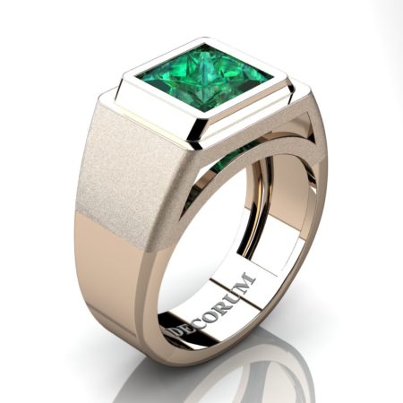 Decorum-Mens-Modern-14K-Rose-Gold-3-Carat-Princess-Emerald-Wedding-Ring-R1132-14KRGEM