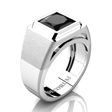 Decorum-Mens-Modern-14K-White-Gold-3-Carat-Princess-Black-Diamond-Wedding-Ring-R1132-14KWGBD