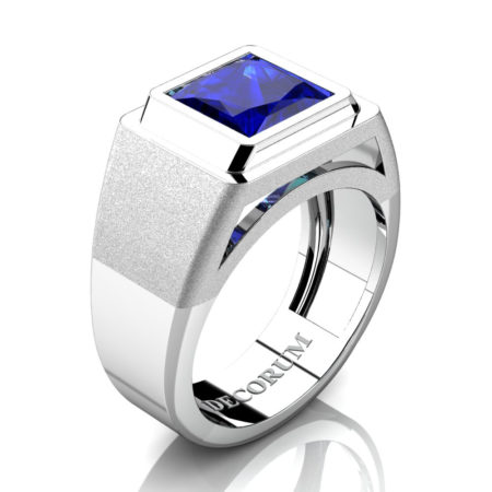Decorum-Mens-Modern-14K-White-Gold-3-Carat-Princess-Blue-Sapphire-Wedding-Ring-R1132-14KWGBS2