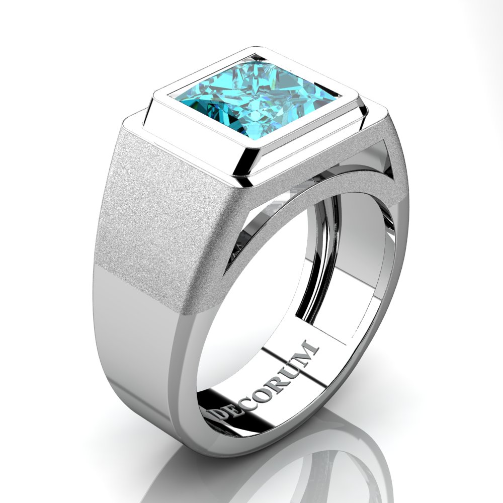 The Apex Sterling Silver Ring Featuring A Hammered Texture Adorned With A  White Solitaire Diamond Surrounded By A Pave Of 14 Glacier Blue Diamonds