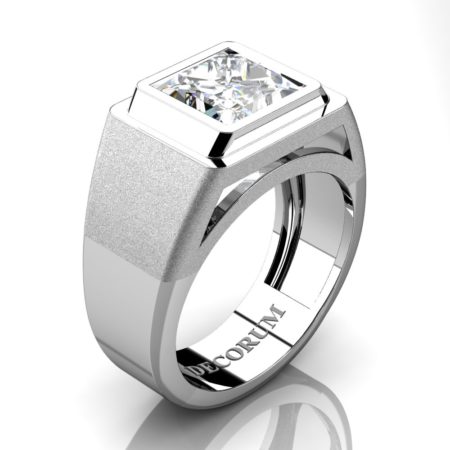 Decorum-Mens-Modern-14K-White-Gold-3-Carat-Princess-Diamond-Wedding-Ring-R1132-14KWGD