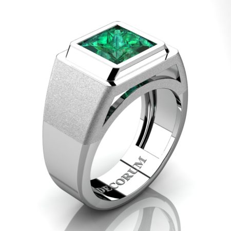 Decorum-Mens-Modern-14K-White-Gold-3-Carat-Princess-Emerald-Wedding-Ring-R1132-14KWGEM