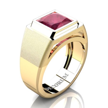 Decorum-Mens-Modern-14K-Yellow-Gold-3-Carat-Princess-Ruby-Wedding-Ring-R1132-14KYGRR