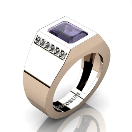 Decorum-Mens-Modern-14K-Rose-Gold-3-Carat-Emerald-Cut-Grey-Sapphire-Diamond-Wedding-Ring-G1128-14KRGDGS