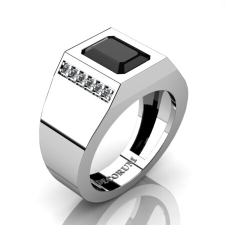 Decorum-Mens-Modern-14K-White-Gold-3-Carat-Emerald-Cut-Black-Sapphire-Diamond-Wedding-Ring-G1128-14KWGDBLS